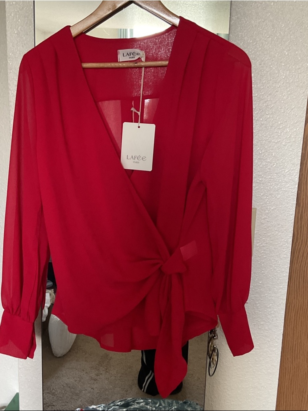 Red Wrap Tie-Front Blouse